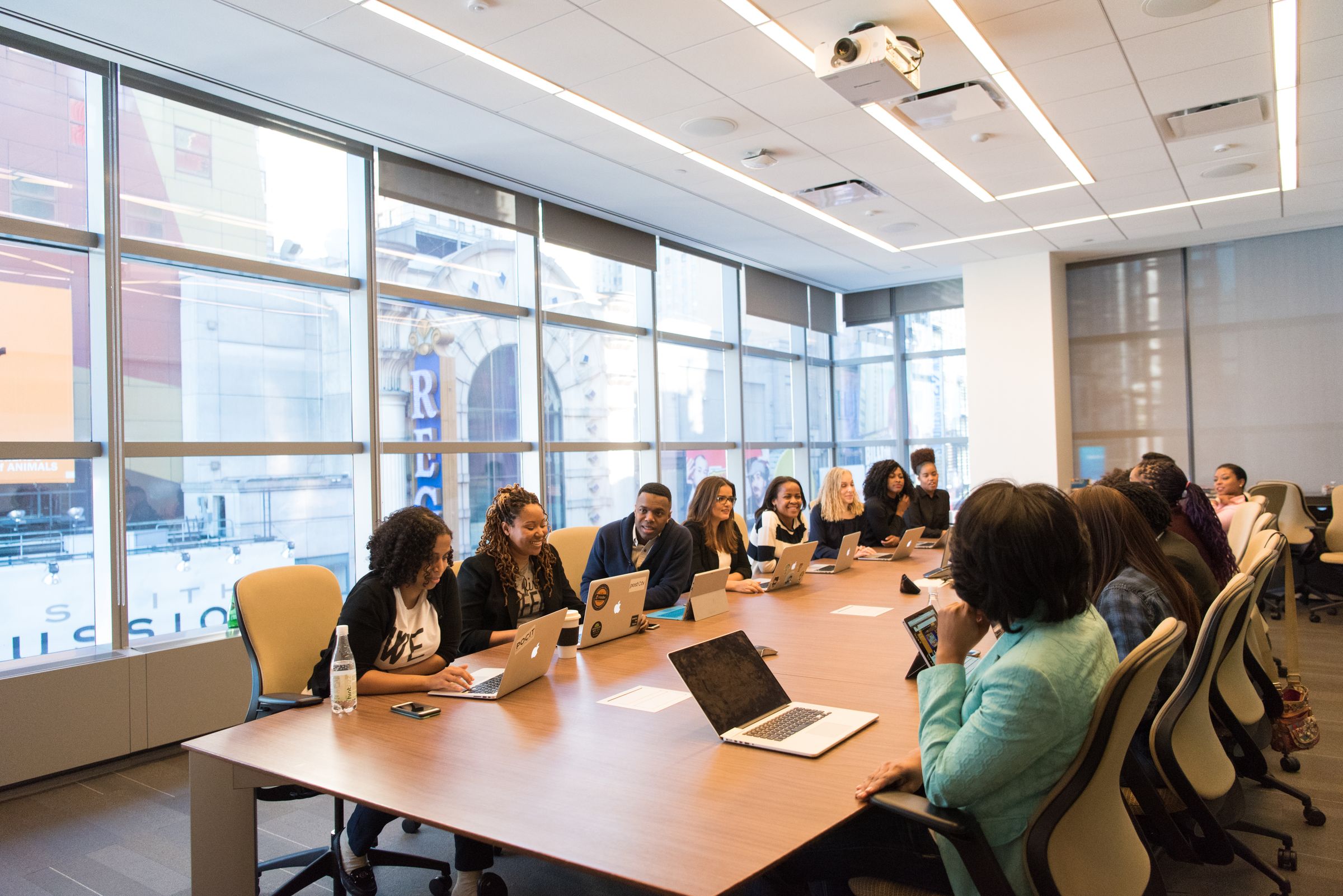 Executive meeting in a bright, modern venue